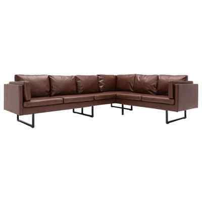 ax divano angolare similpelle marrone legno relax