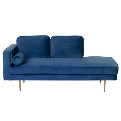 chaise longue in velluto blu marino destra
