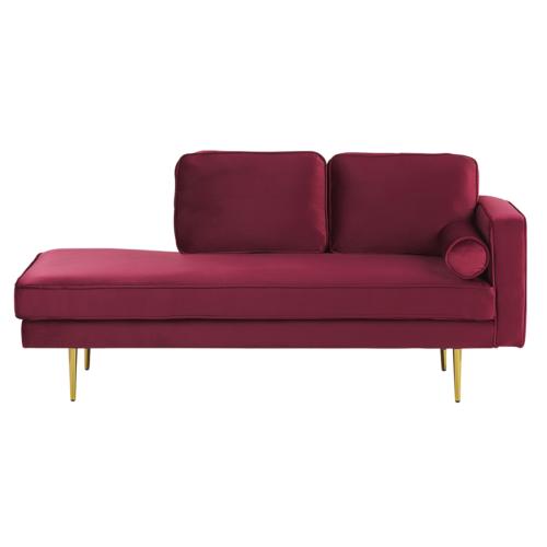 chaise longue in velluto rosso scuro sinistra
