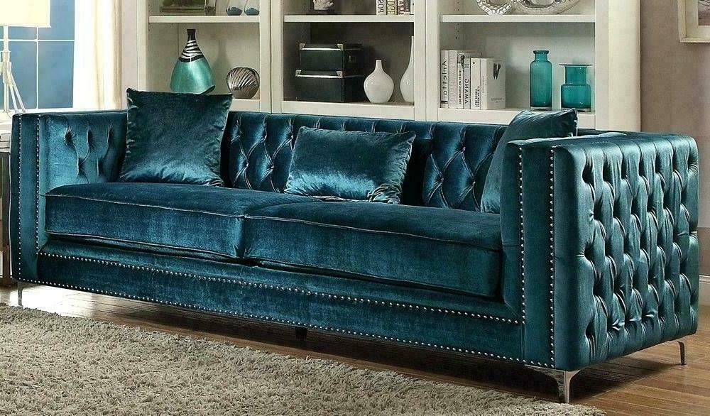 chesterfield velluto divano 3 posti designer turchese
