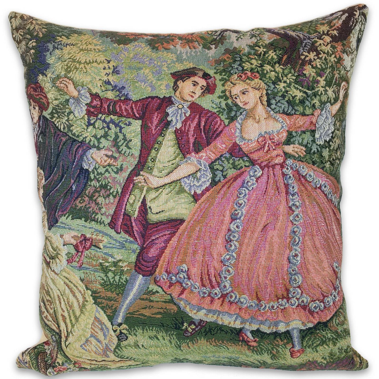 cuscino arredo in tessuto jacquard scena bucolica