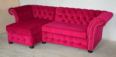 design chesterfield divano ad angolo rosa tessuto