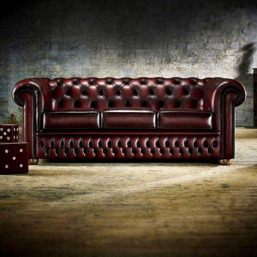 divano 3 posti bordaux in pelle chesterfield