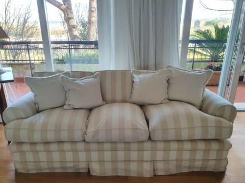 divano 3 posti tessuto quadretti bianco beige