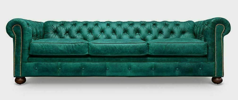 divano 3 posti verde in pelle chesterfield