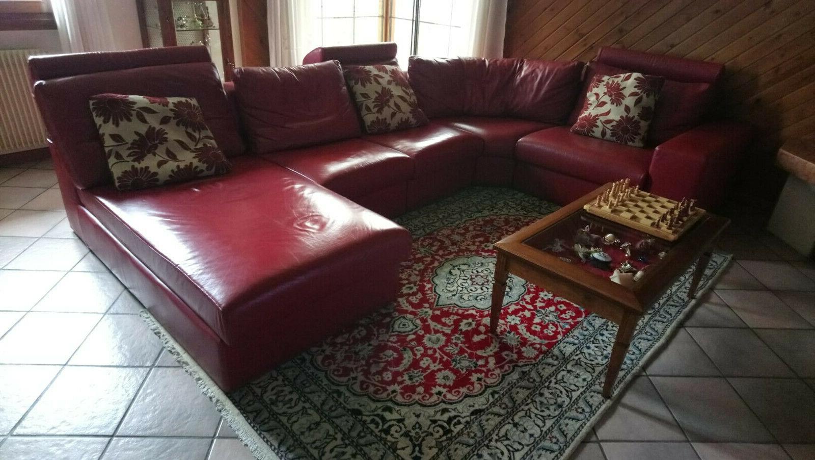 divano ad angolo in pelle vera rossa