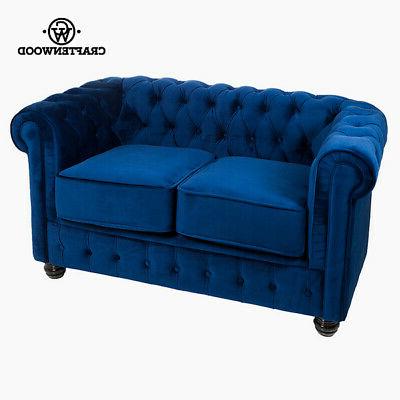 divano chesterfield a 2 posti velluto azzurro