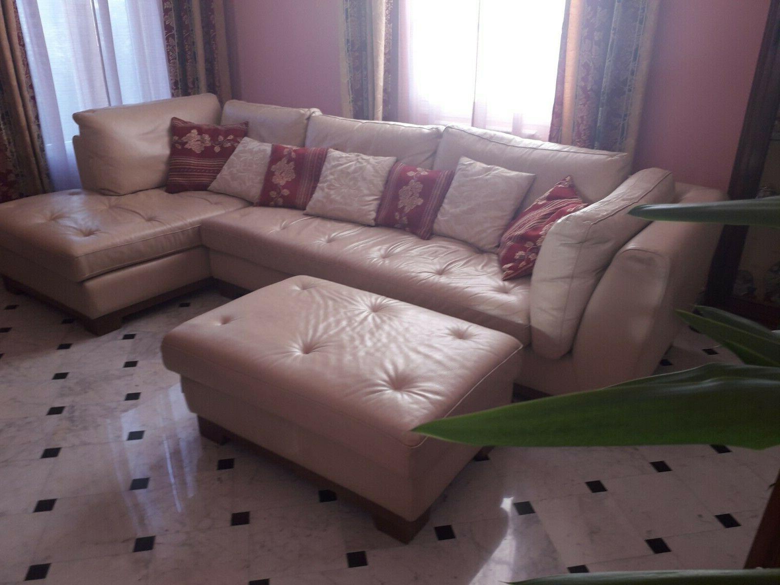 divano con penisola pouf in vera pelle