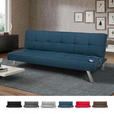 divano letto in tessuto con porta usb