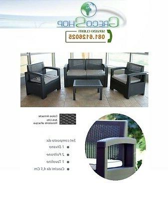 divano poltrone tavolino salotto con polyrattan per