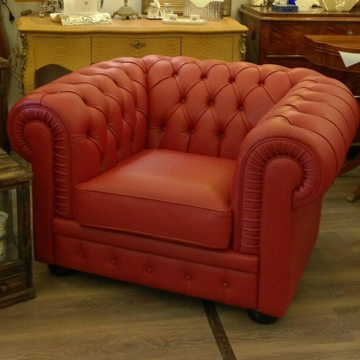 poltrona chesterfield in pelle fiore colore rosso