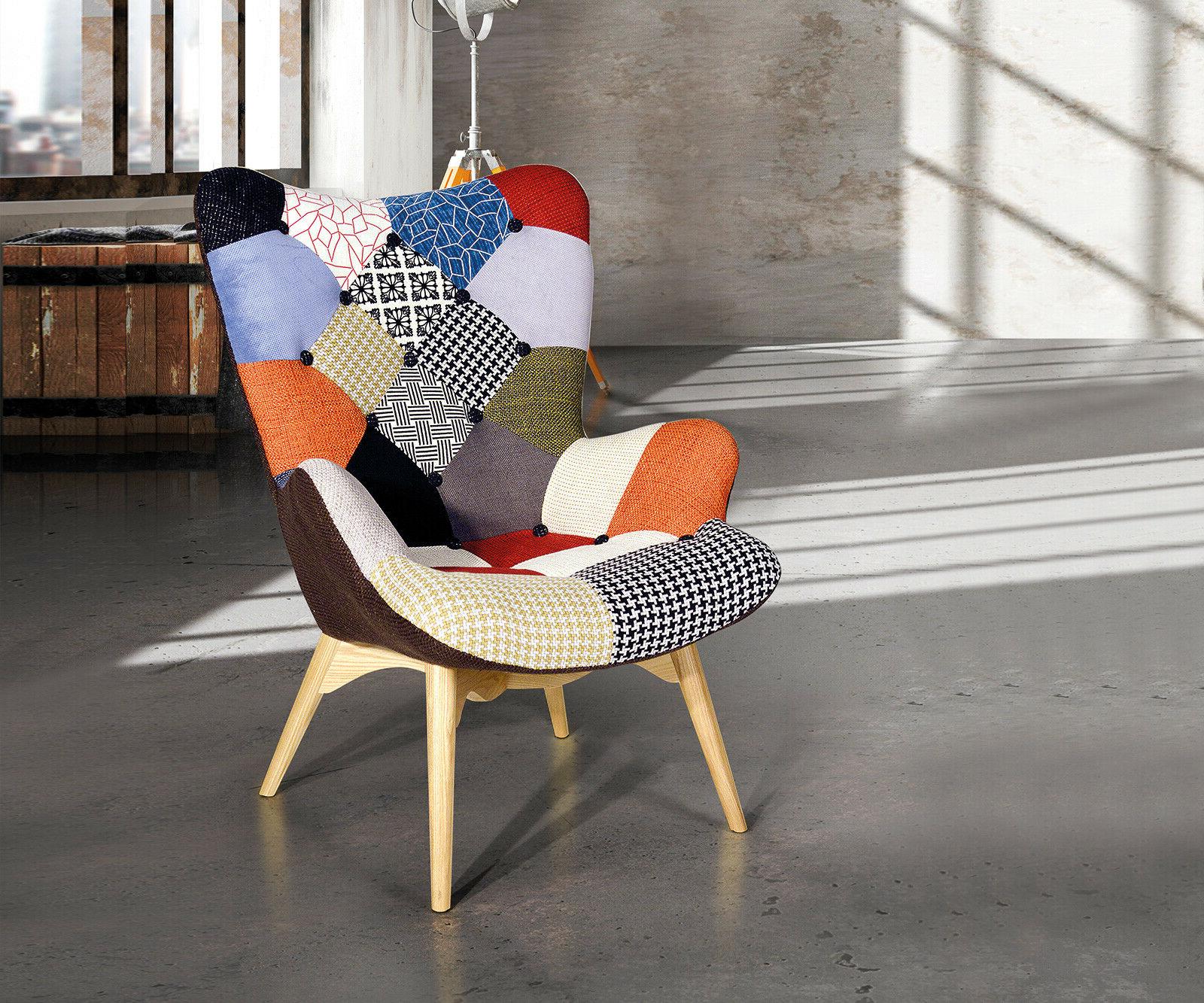 poltrona tessuto stoffa patchwork imbottita con schienale