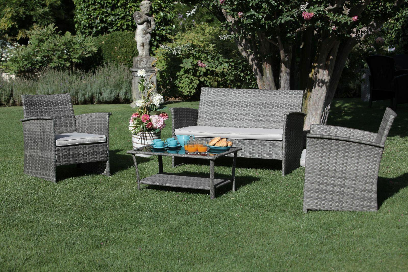 salotto giardino polyrattan set divano poltrone in