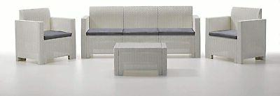 set salotto da giardino in rattan bianco