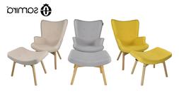 Poltrona con pouf poggiapiedi in stile scandinavo con piedi 