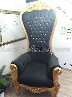 POLTRONA IN LEGNO FOGLIA ORO E TESSUTO NERO CON CRISTALLI AR