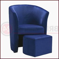 Poltrona in Velluto Blu Imbottita con Poggiapiedi Pouf Poltr