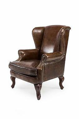 Poltrona in vera pelle cuoio vintage con schienale alto, con