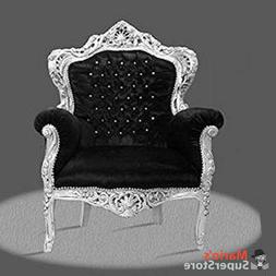 Poltrona  sedia barocca in  velluto nero e cristalli 120Hx80