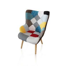 Poltrona tessuto stoffa patchwork imbottita con schienale al