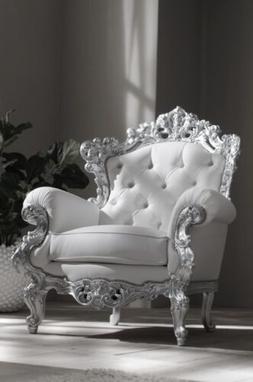 Poltrona Trono Barocco Ecopelle Swarovski Argento Massello I