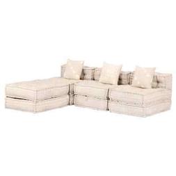 Pouf Modulare a 3 Posti Beige in Tessuto M1F6