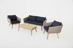 165x75x74h Cm Alluminio Legno 2 Poltrone Tavolino