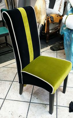 sedia con rivestimento in velluto nero e verde acido, made i