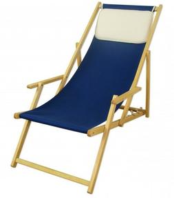 Sedia sdraio color Blu con braccioli in Faggio chiaro e cusc