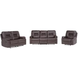 Set da soggiorno a 6 posti in pelle sintetica marrone BERGEN