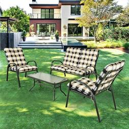 Set di 4 pezzi Imbottiti Tavolo,Divano e Sedie Da Giardino I