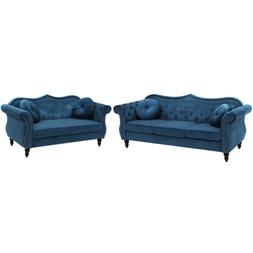 Set divani in velluto blu cobalto 5 posti SKIEN
