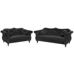 Set divani in velluto nero 5 posti SKIEN