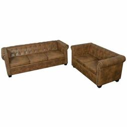 Comodo Chersterfield A 2/3 Posti In Similpelle Marrone Sofa