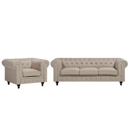 E Poltrona 4 Posti In Tessuto Beige Chesterfield