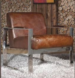 Vintage Cuir V&eacute;ritable Bureau Fauteuil Inox en Design Salon