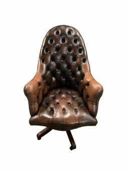 Vintage Mogano Marrone Pelle Chesterfield Captains Sedia da 