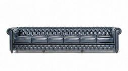 Chesterfield Nero 6 Posti 300cm Sedile Imbottitura Rifinitur