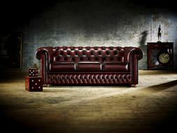 3 Posti Chesterfield Imbottitura Sede Rifiniture Pelle Rosso